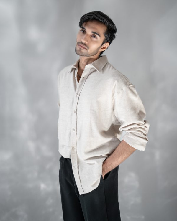 Men's Long Sleeve Oversized Shirt in Off-White - Image 8