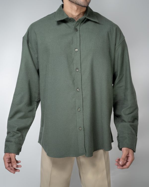 Men's Long Sleeve Oversized Shirt in Olive Green - Image 3