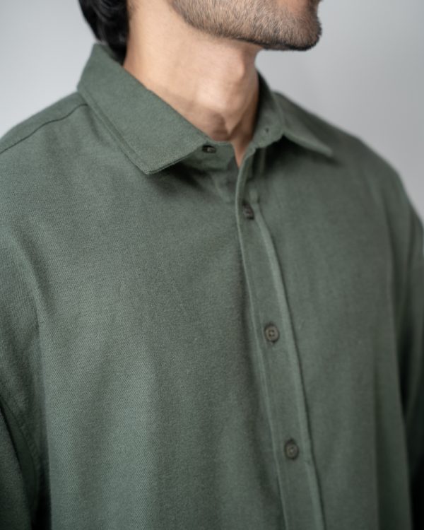 Men's Long Sleeve Oversized Shirt in Olive Green - Image 2