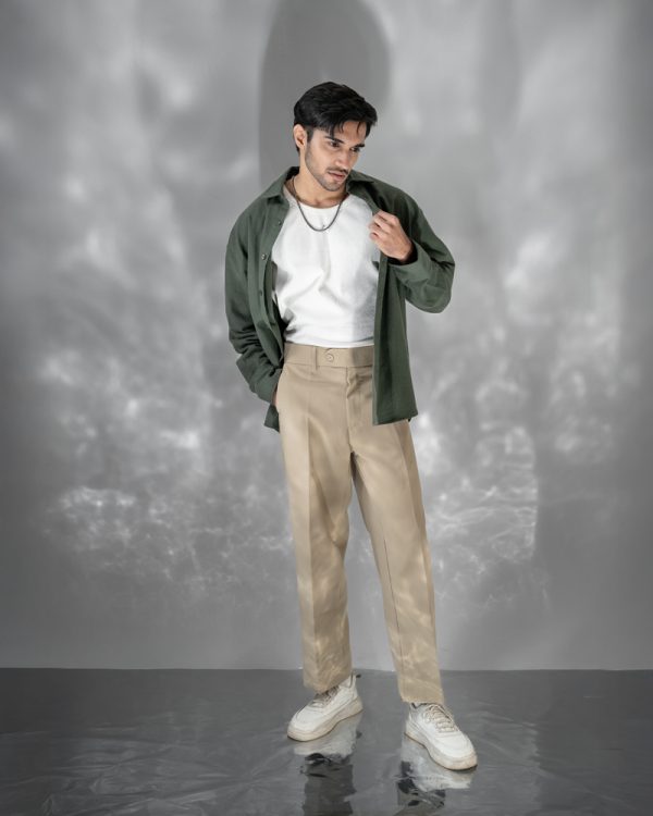 Men's Long Sleeve Oversized Shirt in Olive Green - Image 12