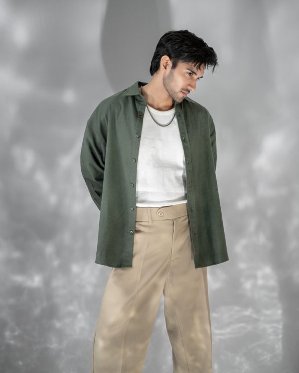 Men's Long Sleeve Oversized Shirt in Olive Green - Image 8