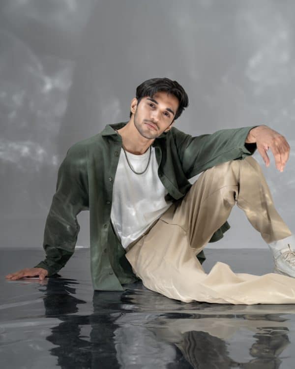 Men's Long Sleeve Oversized Shirt in Olive Green - Image 7