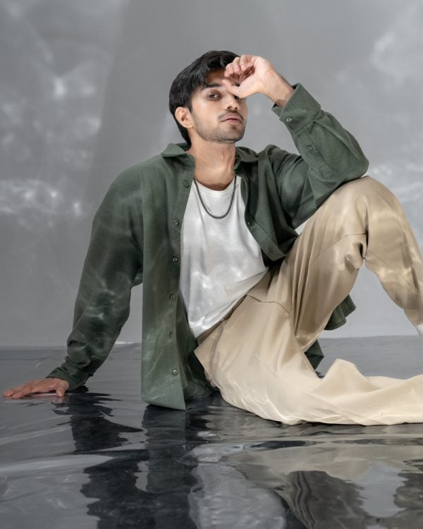 Men's Long Sleeve Oversized Shirt in Olive Green - Image 5