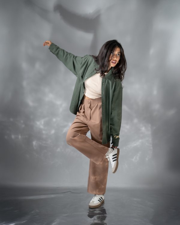 Women's Long Sleeve Oversized Shirt in Olive Green - Image 7
