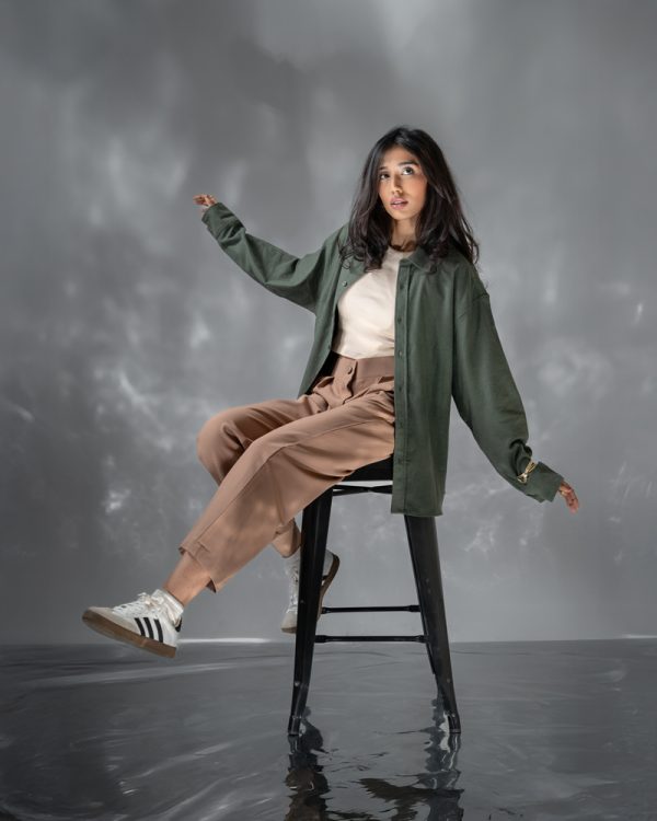 Women's Long Sleeve Oversized Shirt in Olive Green - Image 12