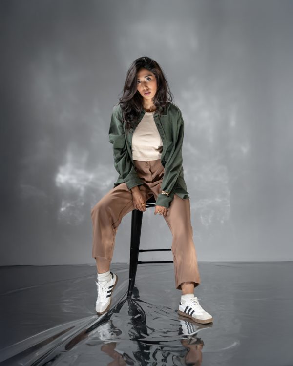 Women's Long Sleeve Oversized Shirt in Olive Green - Image 5