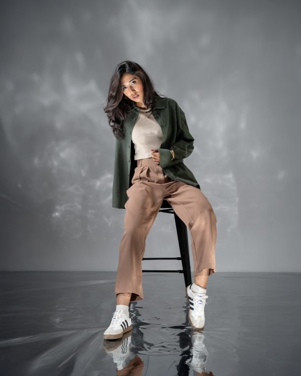 Women's Long Sleeve Oversized Shirt in Olive Green - Image 4