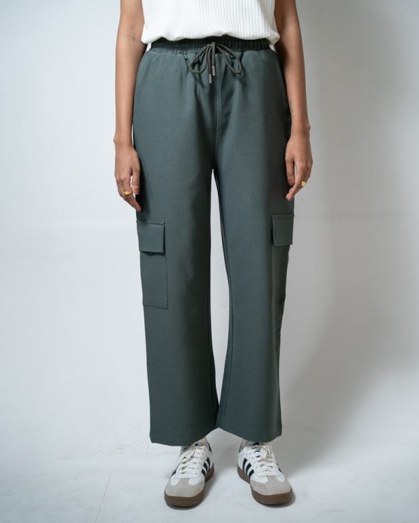 Women's Baggy Fit Cargo Pants in Muted Dark Green - Image 2