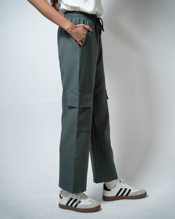 Women's Baggy Fit Cargo Pants in Muted Dark Green - Image 3