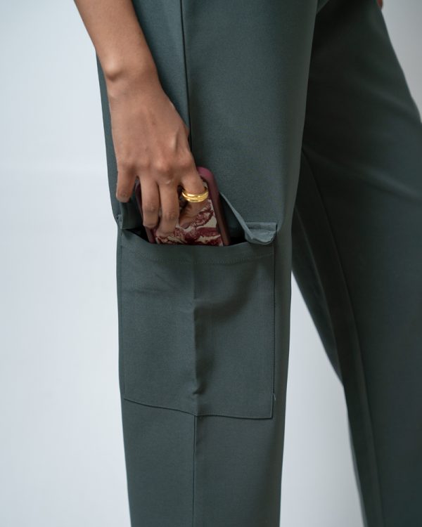Women's Baggy Fit Cargo Pants in Muted Dark Green