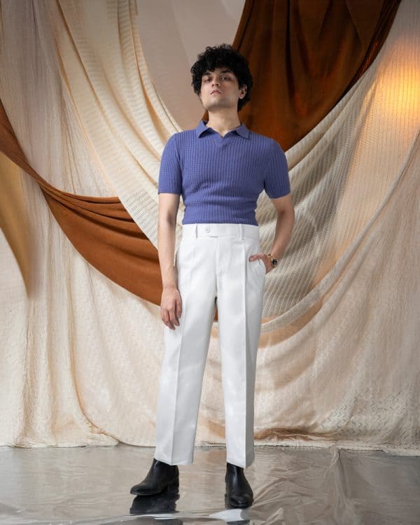 Men's Braided Cable Knit Polo in Cornflower Blue - Image 4