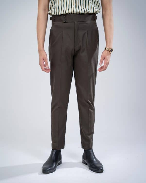 Men’s Dark Brown Classic Pleated Gurkha Pants with New Belt - Image 2