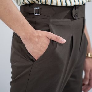 Men’s Dark Brown Classic Pleated Gurkha Pants with New Belt