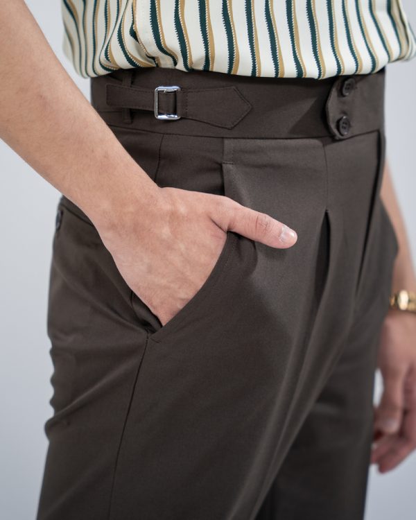 Men’s Dark Brown Classic Pleated Gurkha Pants with New Belt