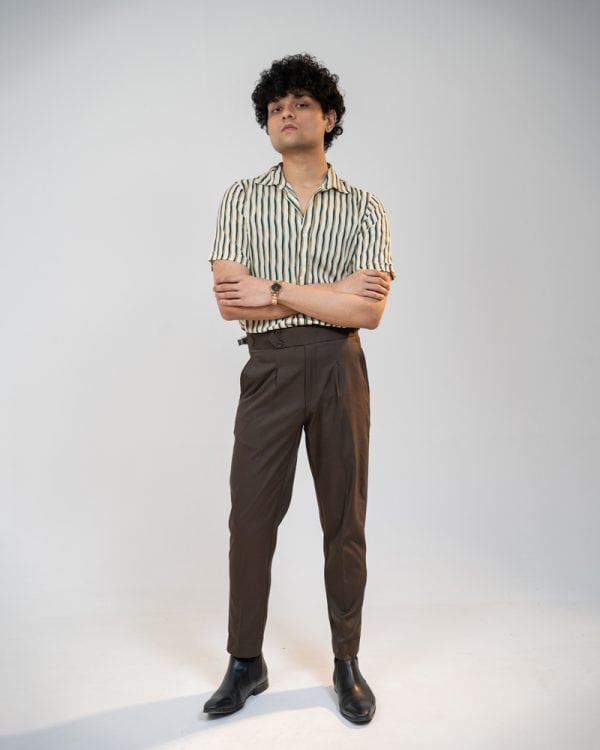 Men’s Dark Brown Classic Pleated Gurkha Pants with New Belt - Image 4