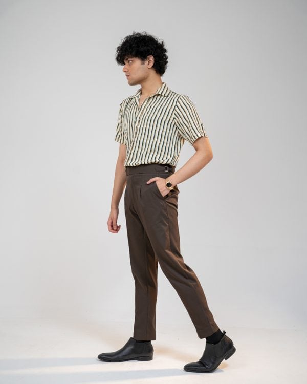 Men’s Dark Brown Classic Pleated Gurkha Pants with New Belt - Image 6