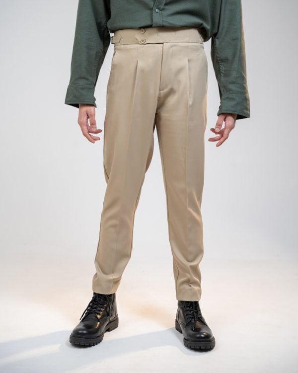 Men’s Cream Classic Pleated Gurkha Pants with New Belt - Image 2