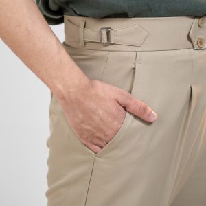 Men’s Cream Classic Pleated Gurkha Pants with New Belt