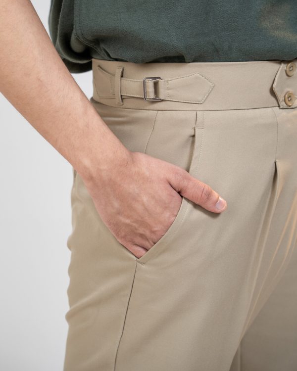 Men’s Cream Classic Pleated Gurkha Pants with New Belt