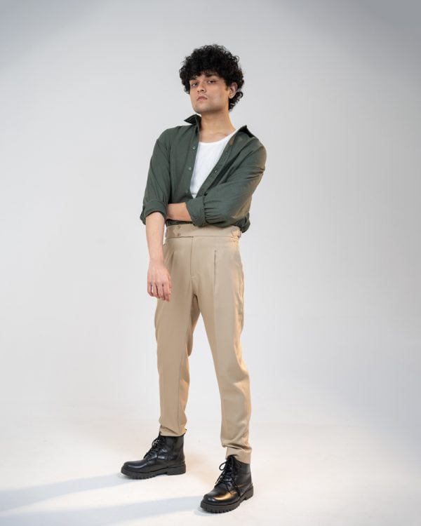 Men’s Cream Classic Pleated Gurkha Pants with New Belt - Image 6