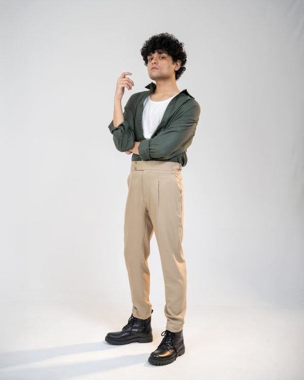 Men’s Cream Classic Pleated Gurkha Pants with New Belt - Image 4