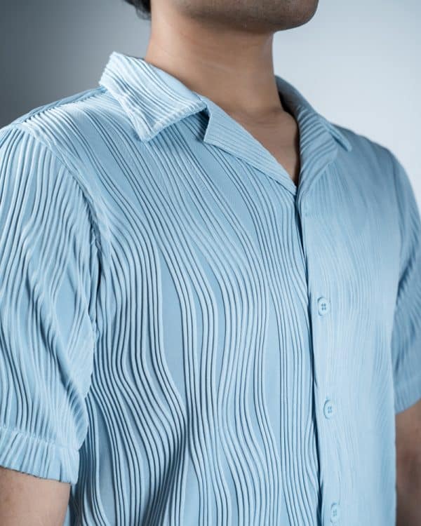 Men's Wavy Patterned Half Sleeve Cuban in Sky blue - Image 3