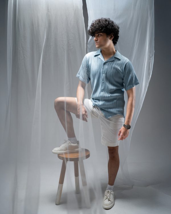 Men's Wavy Patterned Half Sleeve Cuban in Sky blue - Image 4
