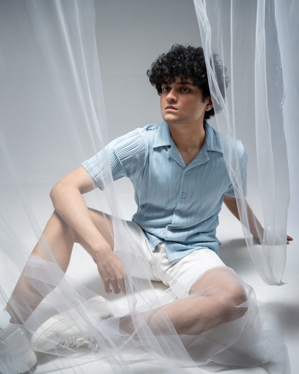 Men's Wavy Patterned Half Sleeve Cuban in Sky blue - Image 6