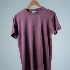 Premium Soft Textured Crewneck T-shirt in Dusty Purple with Thin Stripes