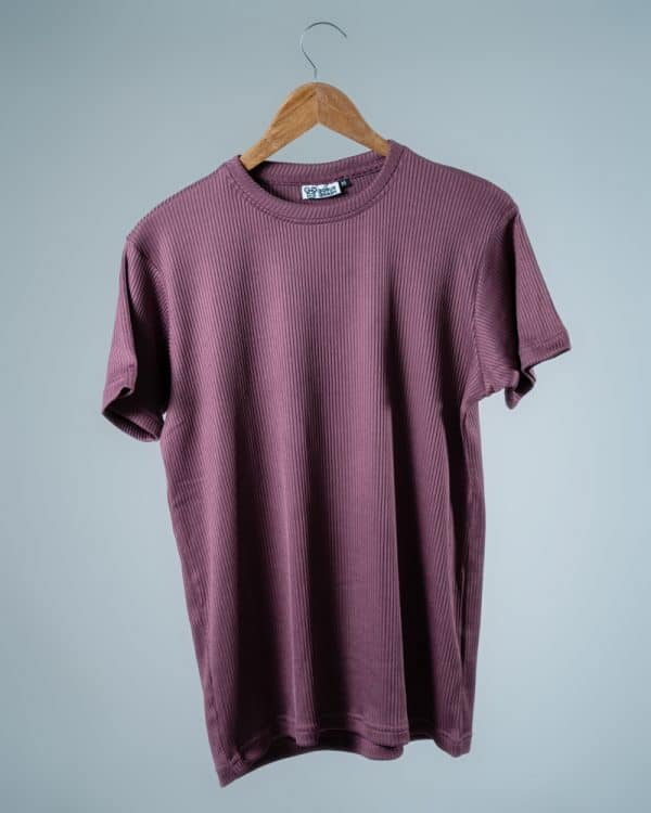 Premium Soft Textured Crewneck T-shirt in Dusty Purple with Thin Stripes