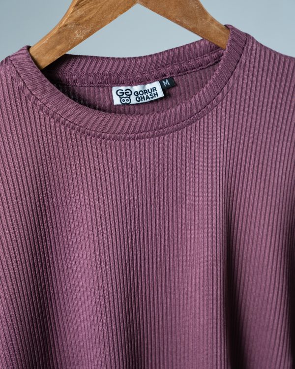 Premium Soft Textured Crewneck T-shirt in Dusty Purple with Thin Stripes - Image 2