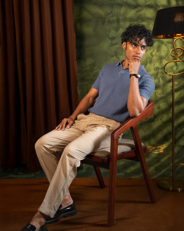 Men's Braided Cable Knit Polo in Cornflower Blue - Image 8
