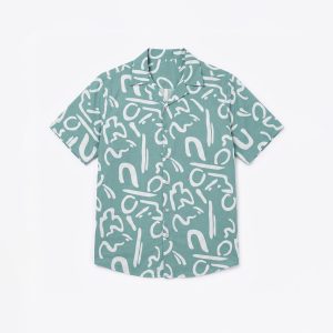 Abstract Printed Cuban Shirt in Mint Green