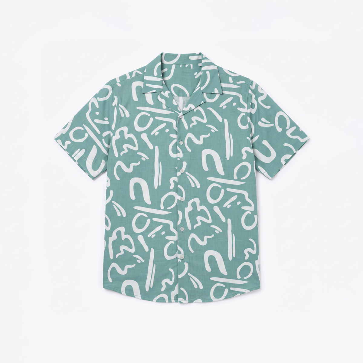 Abstract Printed Cuban Shirt in Mint Green