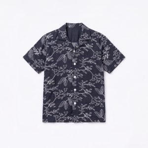 Oversized Drop Shoulder Denim Cuban Shirt in Navy Blue