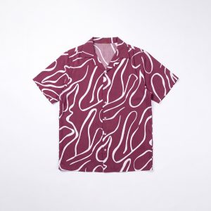 Swirl Printed Cuban Shirt in Maroon