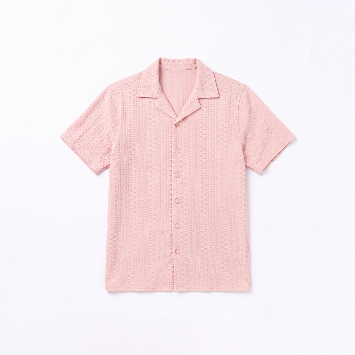 Multi Knit Patterned Cuban Shirt in Pink