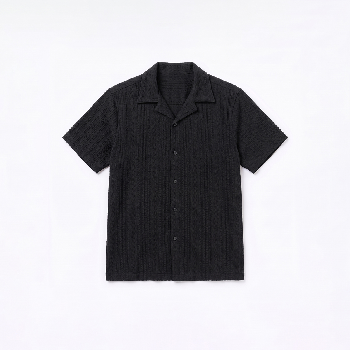 Cable Knit Patterned Cuban Shirt in Black