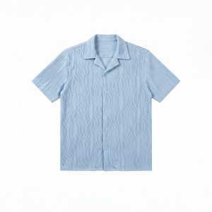 Wavy Patterned Cuban Shirt in Sky Blue