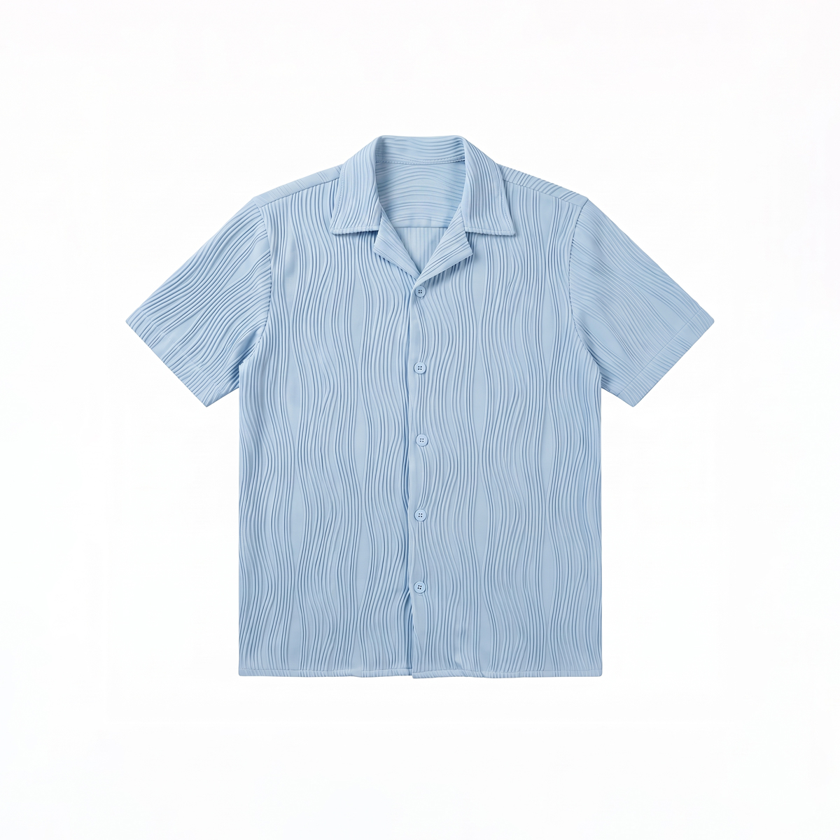 Wavy Patterned Cuban Shirt in Sky Blue