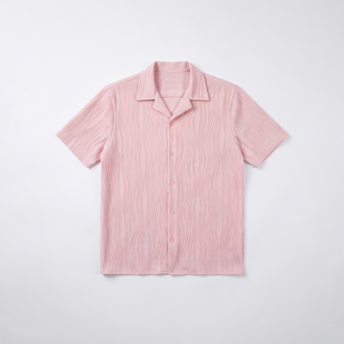 Wavy Patterned Cuban Shirt in Baby Pink