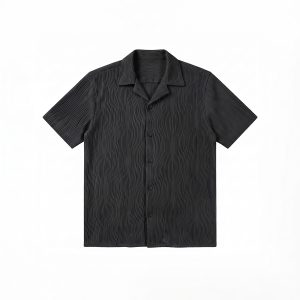 Wavy Patterned Cuban Shirt in Black