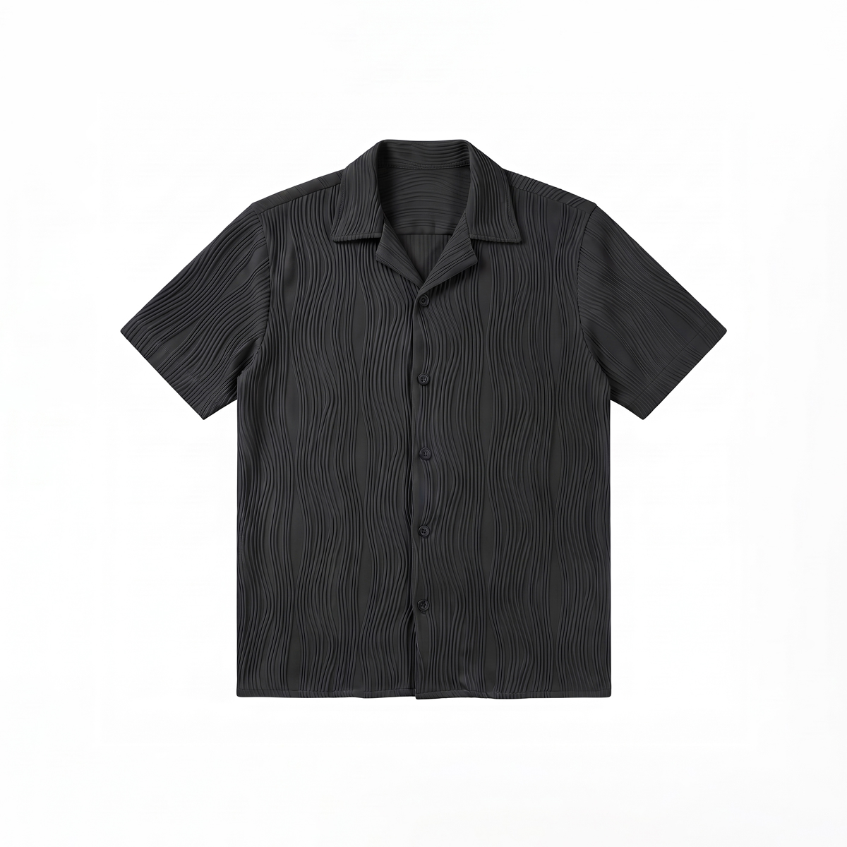 Wavy Patterned Cuban Shirt in Black