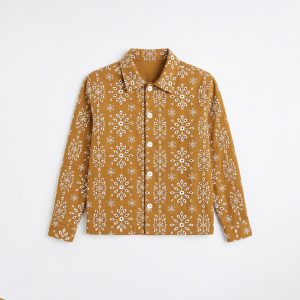 Embroidered Shacket in Ochre