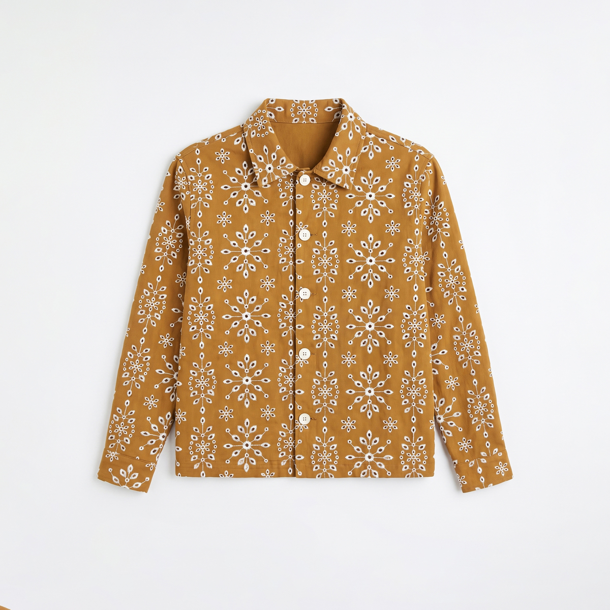 Embroidered Shacket in Ochre
