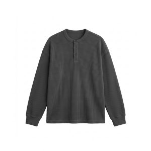 Unisex Henley Full Sleeve Waffle Textured T-shirt in Dark Ash