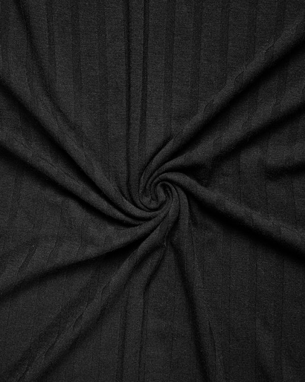 Premium Soft Textured Crewneck T-shirt in Black With Thick Lines - Image 2