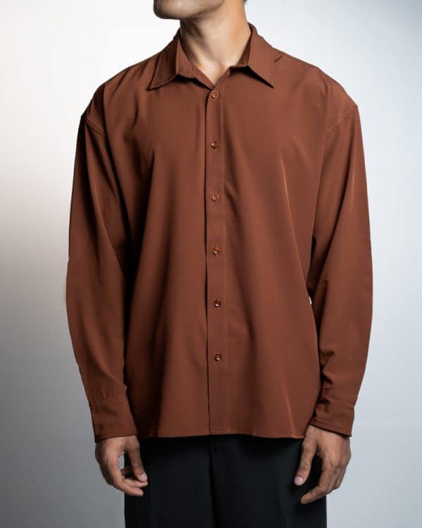 Men’s Oversized Flow Shirt in Cognac Brown - Image 2