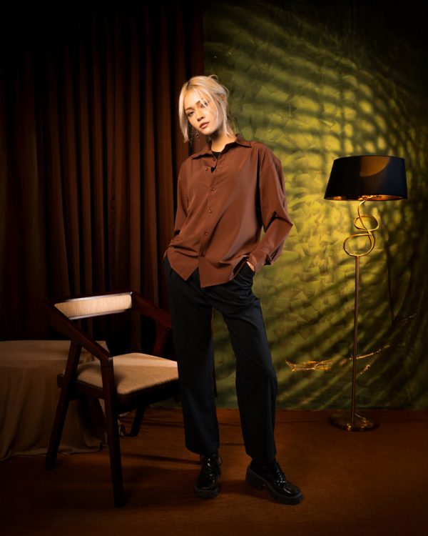 Women’s Oversized Flow Shirt in Cognac Brown - Image 5