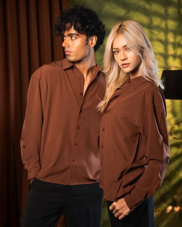 Women’s Oversized Flow Shirt in Cognac Brown - Image 6